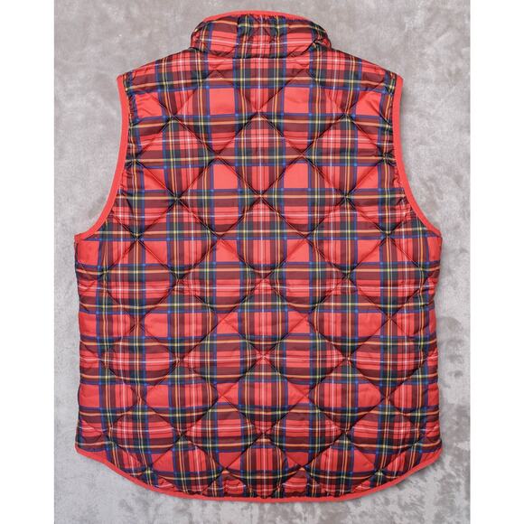 J. Crew Tartan Print Snap Pockets Red Blue Plaid Puffer Vest Womens Size M - Picture 2 of 14